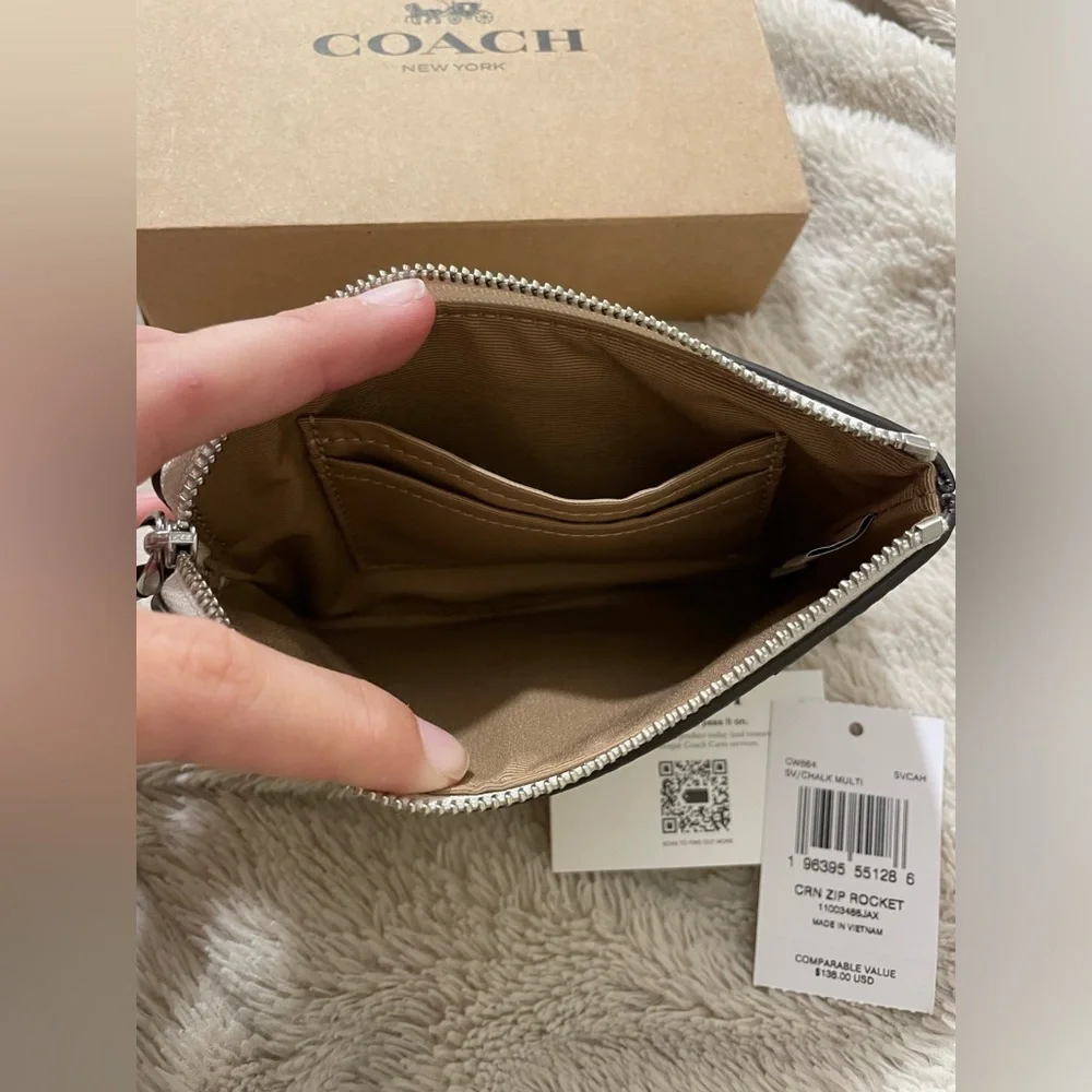 NWT Coach Wristlet Zip Rocket Patterned With Box